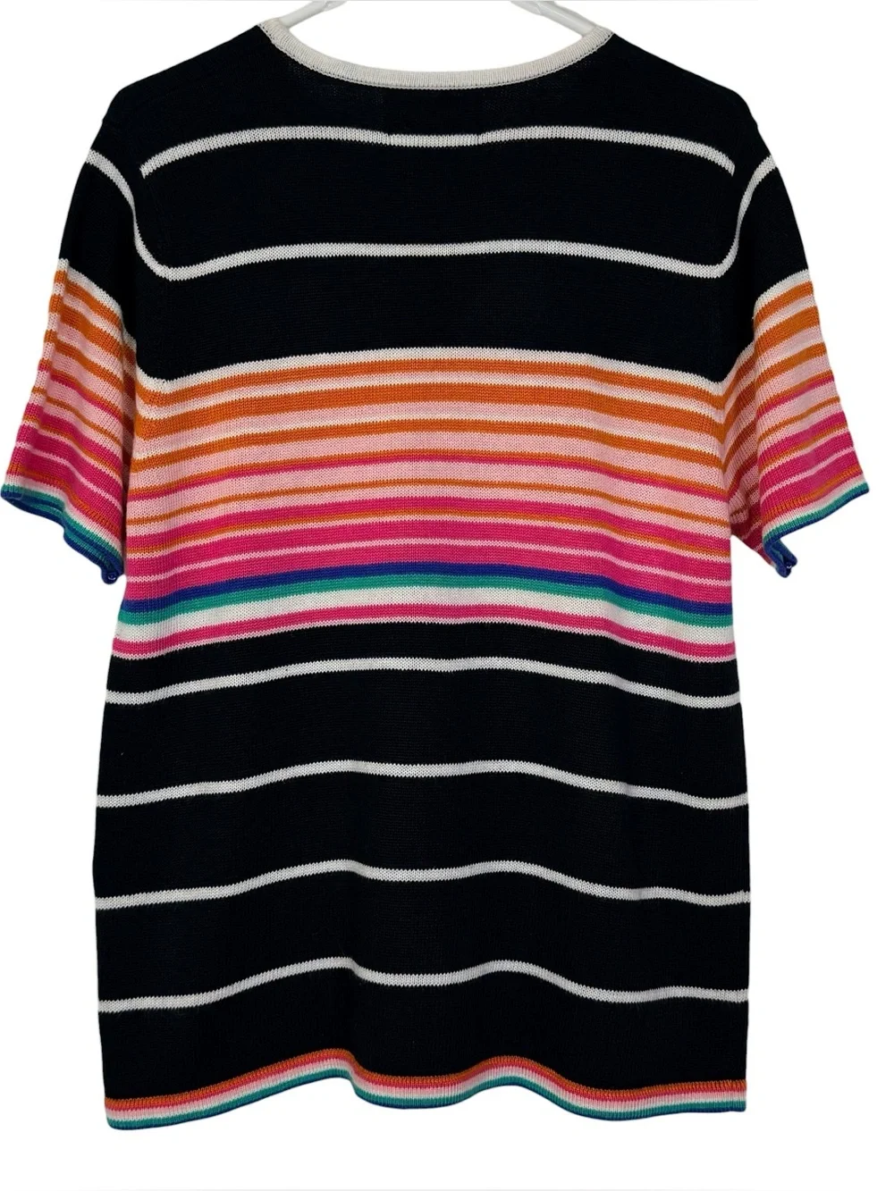 Sag Harbor Rainbow Stripe Floral Embroidered Knit Sweater Top Large